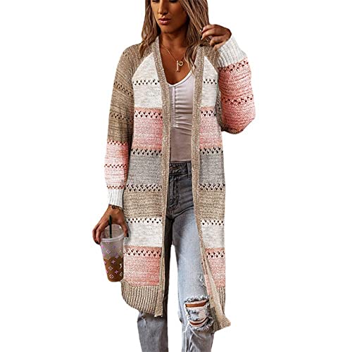 Godoboo Damen Strickjacke Lang Langarm Pullover Cardigan Herbst Winter strickcardigan Outwear Langstrickjacke Übergroß Lose Outwear WarmCasual Strickpullover von Godoboo