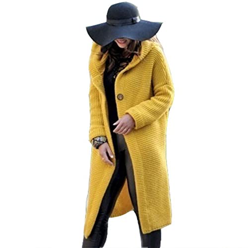 Godoboo Damen Strickjacke Pullover Elegante Damen Strickmantel Lange Cardigan Coat Einfarbig mit Kapuzen Lose Warm Herbst Winter von Godoboo