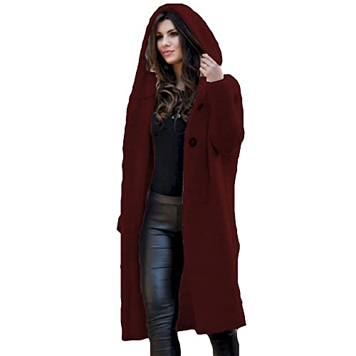 Godoboo Damen Strickjacke Pullover Elegante Damen Strickmantel Lange Cardigan Coat Einfarbig mit Kapuzen Lose Warm Herbst Winter von Godoboo