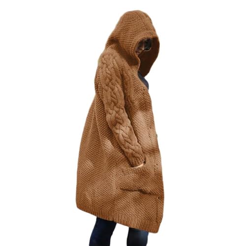 Godoboo Damen Strickjacke Pullover Elegante Damen Strickmantel Lange Cardigan Coat Einfarbig mit Kapuzen Lose Warm Herbst Winter von Godoboo