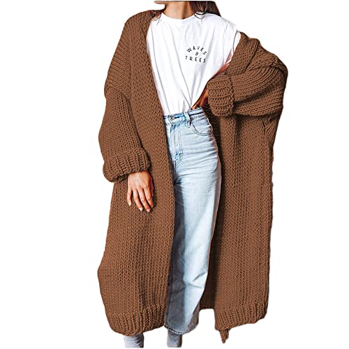 Godoboo Damen Strickjacke Pullover Elegante Damen Strickmantel Lange Cardigan Coat Einfarbig mit Kapuzen Lose Warm Herbst Winter von Godoboo