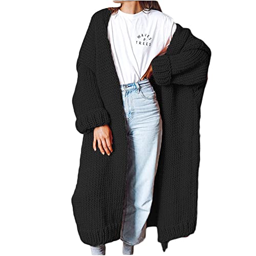 Godoboo Damen Strickjacke Pullover Elegante Damen Strickmantel Lange Cardigan Coat Einfarbig mit Kapuzen Lose Warm Herbst Winter von Godoboo