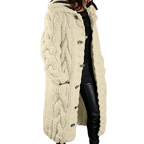Godoboo Damen Strickjacke Pullover Lang Cardigan Einfarbig Strickcardigan Outwear Winterjacke Pulli Mit Einzig Knöpfe Jacket Strickpullover Mantel Strickmantel mit Tasche von Godoboo