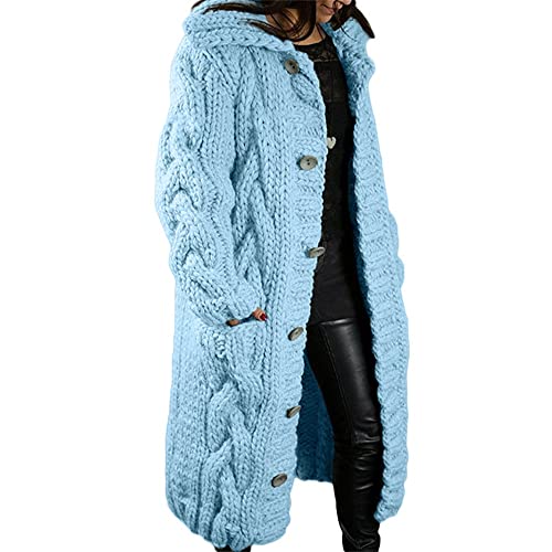 Godoboo Damen Strickjacke Pullover Lang Cardigan Einfarbig Strickcardigan Outwear Winterjacke Pulli Mit Einzig Knöpfe Jacket Strickpullover Mantel Strickmantel mit Tasche von Godoboo