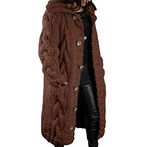 Godoboo Damen Strickjacke Pullover Lang Cardigan Einfarbig Strickcardigan Outwear Winterjacke Pulli Mit Einzig Knöpfe Jacket Strickpullover Mantel Strickmantel mit Tasche von Godoboo