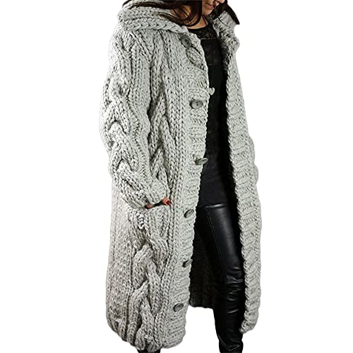 Godoboo Damen Strickjacke Pullover Lang Cardigan Einfarbig Strickcardigan Outwear Winterjacke Pulli Mit Einzig Knöpfe Jacket Strickpullover Mantel Strickmantel mit Tasche von Godoboo