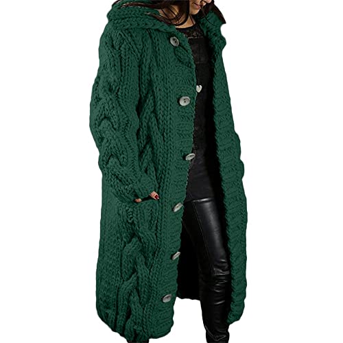 Godoboo Damen Strickjacke Pullover Lang Cardigan Einfarbig Strickcardigan Outwear Winterjacke Pulli Mit Einzig Knöpfe Jacket Strickpullover Mantel Strickmantel mit Tasche von Godoboo