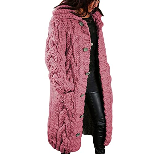 Godoboo Damen Strickjacke Pullover Lang Cardigan Einfarbig Strickcardigan Outwear Winterjacke Pulli Mit Einzig Knöpfe Jacket Strickpullover Mantel Strickmantel mit Tasche von Godoboo