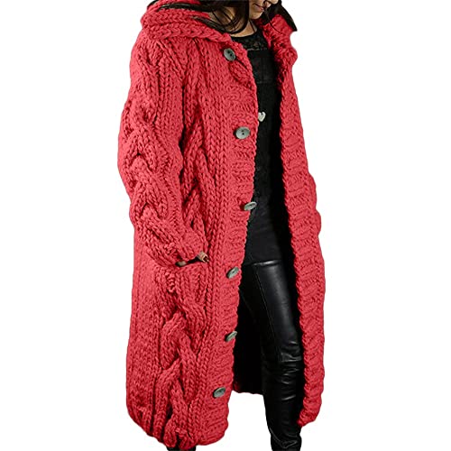Godoboo Damen Strickjacke Pullover Lang Cardigan Einfarbig Strickcardigan Outwear Winterjacke Pulli Mit Einzig Knöpfe Jacket Strickpullover Mantel Strickmantel mit Tasche von Godoboo