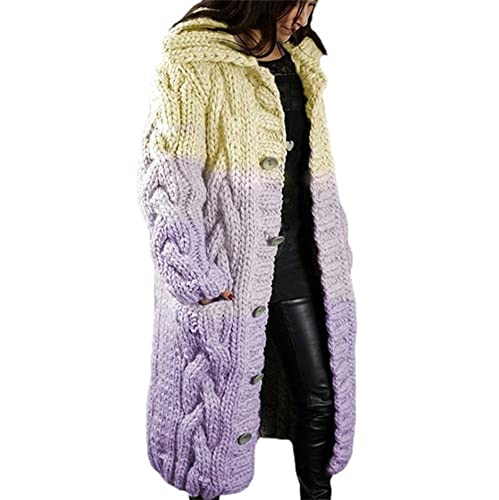 Godoboo Damen Strickjacke Pullover Lang Cardigan Einfarbig Strickcardigan Outwear Winterjacke Pulli Mit Einzig Knöpfe Jacket Strickpullover Mantel Strickmantel mit Tasche von Godoboo