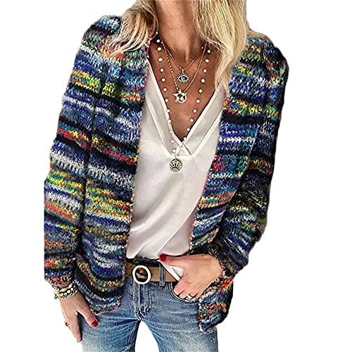 Godoboo Damen Strickjacke Regenbogen Cardigan Pullover Winter Strickpullover Elegant Offen Langarm Outwear Strickmantel Warm Strickpullover Herbst Winter Strickcardigan von Godoboo