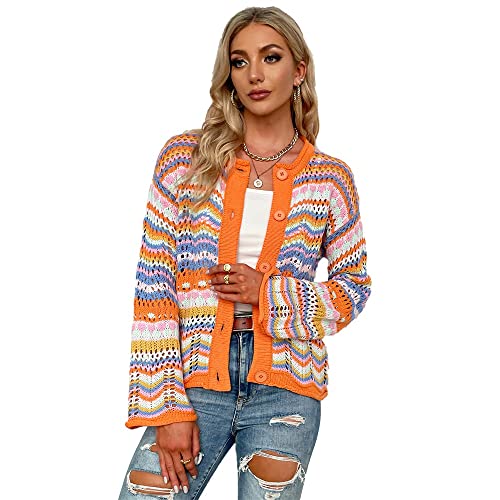 Godoboo Damen Strickjacke Regenbogen Cardigan Pullover Winter Strickpullover Elegant Offen Langarm Outwear Strickmantel Warm Strickpullover Herbst Winter Strickcardigan von Godoboo