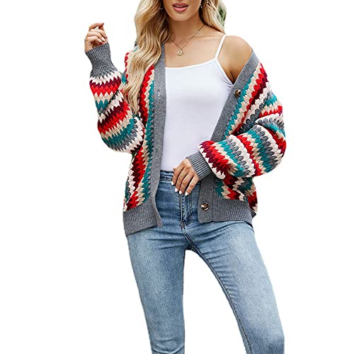 Godoboo Damen Strickjacke Regenbogen Cardigan Pullover Winter Strickpullover Elegant Offen Langarm Outwear Strickmantel Warm Strickpullover Herbst Winter Strickcardigan von Godoboo