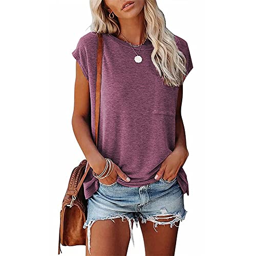 Godoboo Damen Tshirt Sommer Casual Top Kurzarm Rundhalsausschnitt Basic Kurzarm Lose Sommer Shirts Einfarbig Kurze Ärmel Einfache Sommer Top Farbblock-T-Shirt von Godoboo