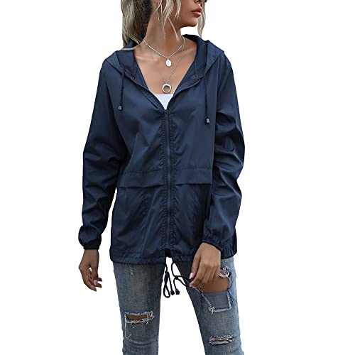 Godoboo Damen Windbreaker Langarm Damen Regenjacke Leicht Wasserdicht Regenmantel Übergangsjacke mit Kapuze Kordelzug Einstellbarer Outdoor Wandern Reisen Herbst von Godoboo