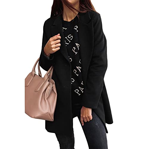 Godoboo Damen Winter Blazer Mantel Lang Wollmantel Warme üBergangsjacke Einfarbig Blazer Jacke Herbst Winter Jacke Outwear Mantel von Godoboo