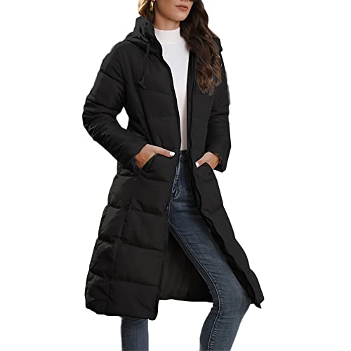 Godoboo Damen Winter Daunenjacke Lang Daunenmantel Steppmantel Warmer Daunenjacke mit Kapuze Casual Wintermantel Winter Jacken Outdoor Mantel von Godoboo