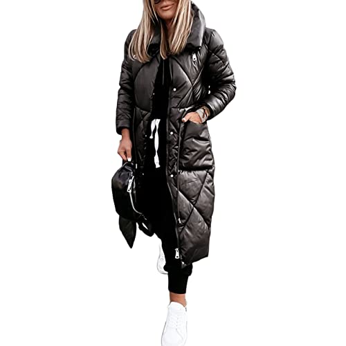 Godoboo Damen Winter Daunenjacke Lang Daunenmantel Steppmantel Warmer Daunenjacke mit Kapuze Casual Wintermantel Winter Jacken Outdoor Mantel von Godoboo