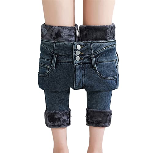 Godoboo Damen Winter Jeans High Waist Plüsch Gefüttert Denim Leggings Gefüttert Thermojeans Straight Hose Slim Fit Skinny Lang Winterhose Dicke Warm Plüsch Jeggings von Godoboo