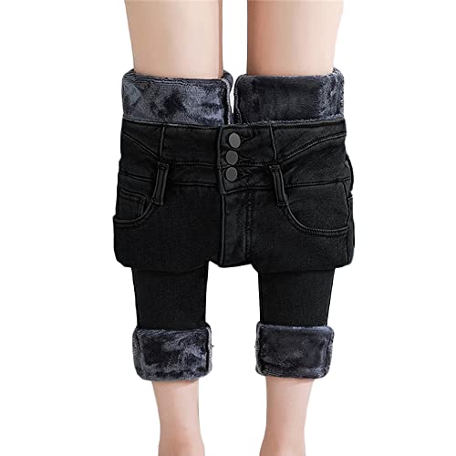 Godoboo Damen Winter Jeans High Waist Plüsch Gefüttert Denim Leggings Gefüttert Thermojeans Straight Hose Slim Fit Skinny Lang Winterhose Dicke Warm Plüsch Jeggings von Godoboo