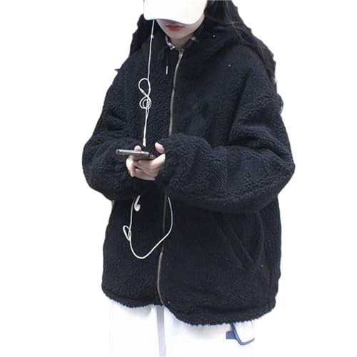 Godoboo Damen Winterjacke Auf Beiden Seiten Parka Warmer Winter Wendejacke Kurzmantel Warm Fleece Gefütterter Doppelseitige Winter Mantel mit Fellkapuze Fleece von Godoboo