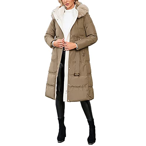 Godoboo Damen Winterjacke Lang Pufferjacke Verdickter Damen Kapuzenmantel Daunenjacke Casual Wintermantel Vegan Mode von Godoboo