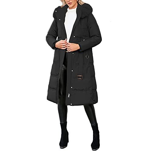 Godoboo Damen Winterjacke Lang Pufferjacke Verdickter Damen Kapuzenmantel Daunenjacke Casual Wintermantel Vegan Mode von Godoboo