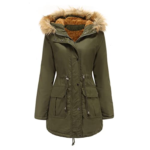Godoboo Damen Wintermantel Lang Parka Damen Mantel Damen Jacke Fleecejacke Steppjacke Baumwolljacke Damen Winter Dicker Warmer Parka Damen Winterjacke Übergangsjacke Fashion Kapuze von Godoboo