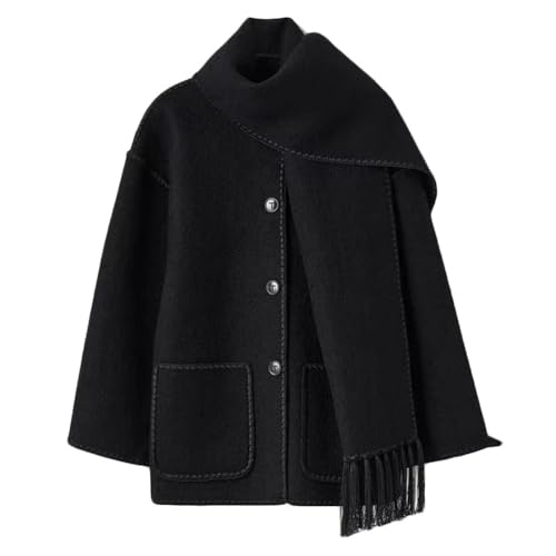 Godoboo Damen Wintermantel Mit Schal Einreiher Mäntel Quaste Schal Kragen Einreiher Mäntel Weibliche Lose Langarm Jacke Herbst Winter Jacke Wintercoat Outwear Mantel von Godoboo