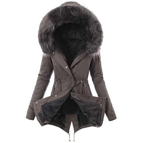 Godoboo Damen Wintermantel Warme Damen Winter Jacke Lange Mäntel Daunenjacke für Damen Jacke Mantel Winter Outdoorjacke mit Kunstpelz-Kapuze von Godoboo