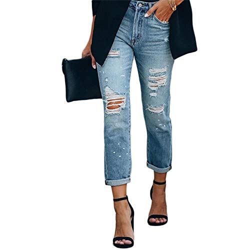 Godoboo Damen Zerissene Jeans High Waist Jeanshose Freizeit Schlanke Leggings Gerade Hosen Stretch Skinny Jeans Y2K Vintage Jeanshose Casual Lange Denim Bleistifthose von Godoboo