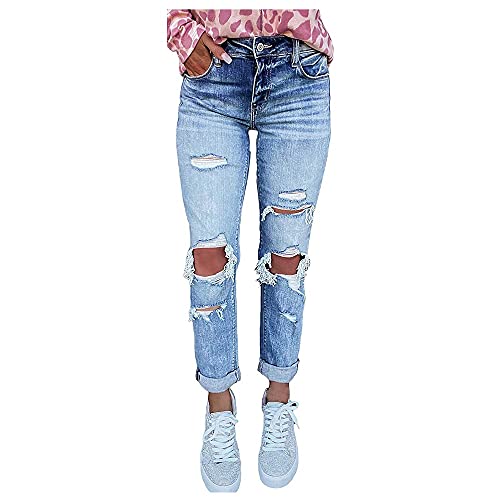 Godoboo Damen Zerissene Jeans High Waist Jeanshose Freizeit Schlanke Leggings Gerade Hosen Stretch Skinny Jeans Y2K Vintage Jeanshose Casual Lange Denim Bleistifthose von Godoboo