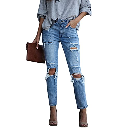 Godoboo Damen Zerissene Jeans High Waist Jeanshose Freizeit Schlanke Leggings Gerade Hosen Stretch Skinny Jeans Y2K Vintage Jeanshose Casual Lange Denim Bleistifthose von Godoboo