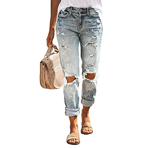 Godoboo Damen Zerissene Jeans High Waist Jeanshose Freizeit Schlanke Leggings Gerade Hosen Stretch Skinny Jeans Y2K Vintage Jeanshose Casual Lange Denim Bleistifthose von Godoboo