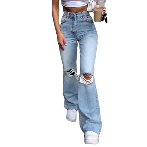 Godoboo Damen Zerissene Jeans High Waist Jeanshose Freizeit Schlanke Leggings Gerade Hosen Stretch Skinny Jeans Y2K Vintage Jeanshose Casual Lange Denim Bleistifthose von Godoboo