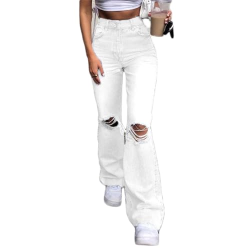 Godoboo Damen Zerissene Jeans High Waist Jeanshose Freizeit Schlanke Leggings Gerade Hosen Stretch Skinny Jeans Y2K Vintage Jeanshose Casual Lange Denim Bleistifthose von Godoboo