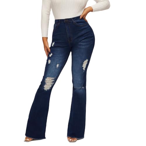 Godoboo Damen Zerissene Jeans High Waist Jeanshose Freizeit Schlanke Leggings Gerade Hosen Stretch Skinny Jeans Y2K Vintage Jeanshose Casual Lange Denim Bleistifthose von Godoboo