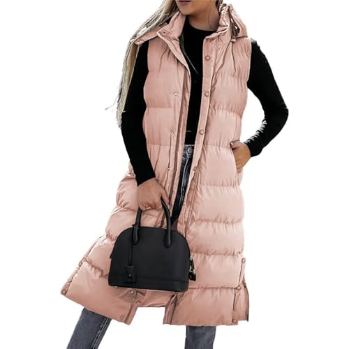 Godoboo Daunenweste Damen Lang Vest Ärmellos Warmer Jacke Übergangs Daunenweste Medium Lange Dicker Slim Zip Einfarbig Freizeit Mantel Jacke mit Taschen Herbst Winter Outdoor Klettern Reisen von Godoboo
