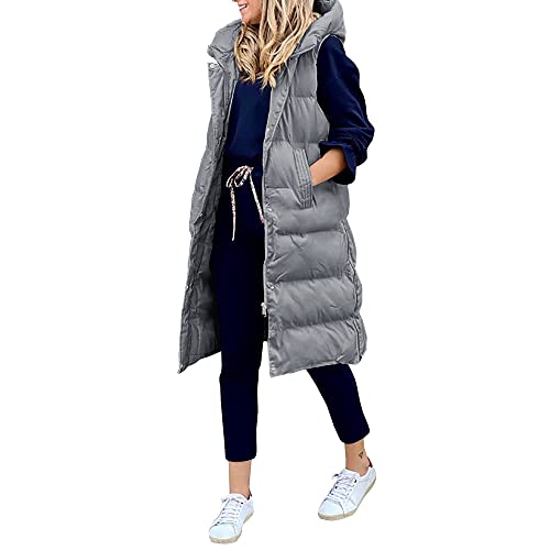 Godoboo godoboo Daunenweste Damen Warm Westen Winter Daunenweste Frauen Lang Ultraleicht Ente Daunen Ärmellos Beige Einfarbig Warme Weste Jacke Gilet Für Damen Mädchen Winter Outdoor von Godoboo