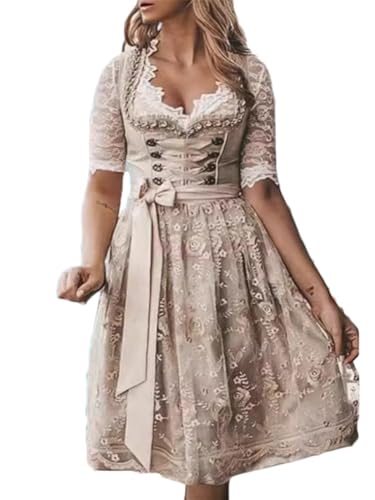 Godoboo Dirndl Damen Midi Trachtenkleid Trachtenrock Trachtenmode Kleid Dirndlkleid Tachtenkleid für Oktoberfest von Godoboo