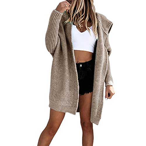 Godoboo Frauen lange Strickjacke Cardigan Damen Strickmantel Herbst Winter Kapuzenpullover Strickpullover Open Front Strickjacke Dicker Kapuzenmantel von Godoboo