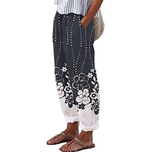 Godoboo Freizeithosen Damen Lang Leinenhose Jogginghose Lässige Sommerhosen Strandhose Elegant Haremshose Einfarbig Sporthose Sweathose Casual Lange Freizeithose von Godoboo