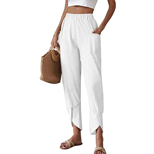 Godoboo Freizeithosen Damen Lang Leinenhose Jogginghose Lässige Sommerhosen Strandhose Elegant Haremshose Einfarbig Sporthose Sweathose Casual Lange Freizeithose von Godoboo