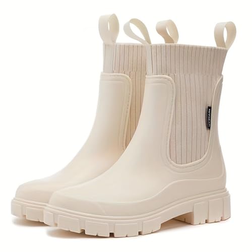 Godoboo Gummistiefel Damen Wasserdicht Boots Anti-Rutsch Atmungsaktiv Boots Leicht Mode Regenstiefel Stiefeletten Gartenschuhe Gummistiefeletten mit Komfort Einlegesohle Outdoor Elegant von Godoboo
