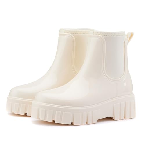 Godoboo Gummistiefel Damen Wasserdicht Boots Anti-Rutsch Atmungsaktiv Boots Leicht Mode Regenstiefel Stiefeletten Gartenschuhe Gummistiefeletten mit Komfort Einlegesohle Outdoor Elegant von Godoboo