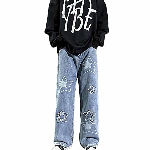 Godoboo Herren Jeans Baggy Jeans Bedruckt Hip Hop Jeanshose Straight Leg Casual Vintage Denim Hosen Y2K Jeans Teenager Hose Bedruckte Jeans Streetwear Cargohosen von Godoboo