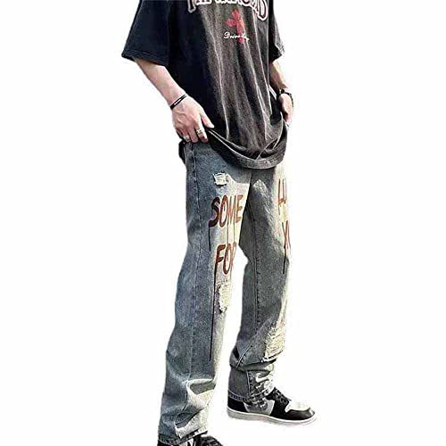 Godoboo Herren Jeans Baggy Jeans Bedruckt Hip Hop Jeanshose Straight Leg Casual Vintage Denim Hosen Y2K Jeans Teenager Hose Bedruckte Jeans Streetwear Cargohosen von Godoboo