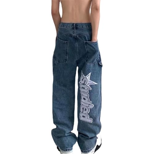 Godoboo Herren Jeans Baggy Jeans Bedruckt Hip Hop Jeanshose Straight Leg Casual Vintage Denim Hosen Y2K Jeans Teenager Hose Bedruckte Jeans Streetwear Cargohosen von Godoboo
