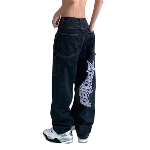 Godoboo Herren Jeans Baggy Jeans Bedruckt Hip Hop Jeanshose Straight Leg Casual Vintage Denim Hosen Y2K Jeans Teenager Hose Bedruckte Jeans Streetwear Cargohosen von Godoboo