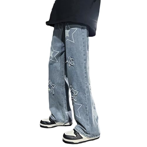 Godoboo Herren Jeans Baggy Jeans Bedruckt Hip Hop Jeanshose Straight Leg Casual Vintage Denim Hosen Y2K Jeans Teenager Hose Bedruckte Jeans Streetwear Cargohosen von Godoboo